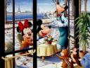 Disney Autumn Goffy Mickey and Minnie Mouse in Paris Wallpaper