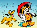 Disney Autumn Mickey Mouse and Pluto under Rain Wallpaper