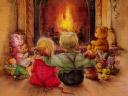 Christmas Children by the Fireplace by Lisi Martin
