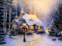 Christmas Painting Stonehearth Hutch by Thomas Kinkade