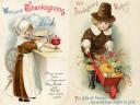 Thanksgiving with Pilgrim Girl and Boy Vintage Postcards by Ellen Clapsaddle
