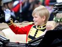 Royal Wedding England Page Boy Master Tom Pettifer ride towards Buckingham Palace in London