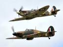 Air Show Supermarine Spitfire and Hawker Hurricane in Flight at RIAT Fairford Gloucestershire England