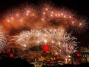 Fireworks above Harbour Bridge and Opera House in Sydney Australia