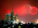 Fireworks over St. Basil Cathedral Moscow Russia