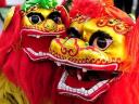 Lion Masks at Temple of Earth Ditan Park in Beijing China