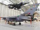Royal Air Forces Panavia Tornado GR1A Foxy Killer and Harrier on Display in Imperial War Museum Duxford UK