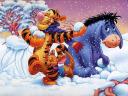 Disney Winter Tigger Roo and Eeyore play with Snowballs Wallpaper