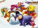 Disney Winter Winnie the Pooh and Friends with Snowman Wallpaper
